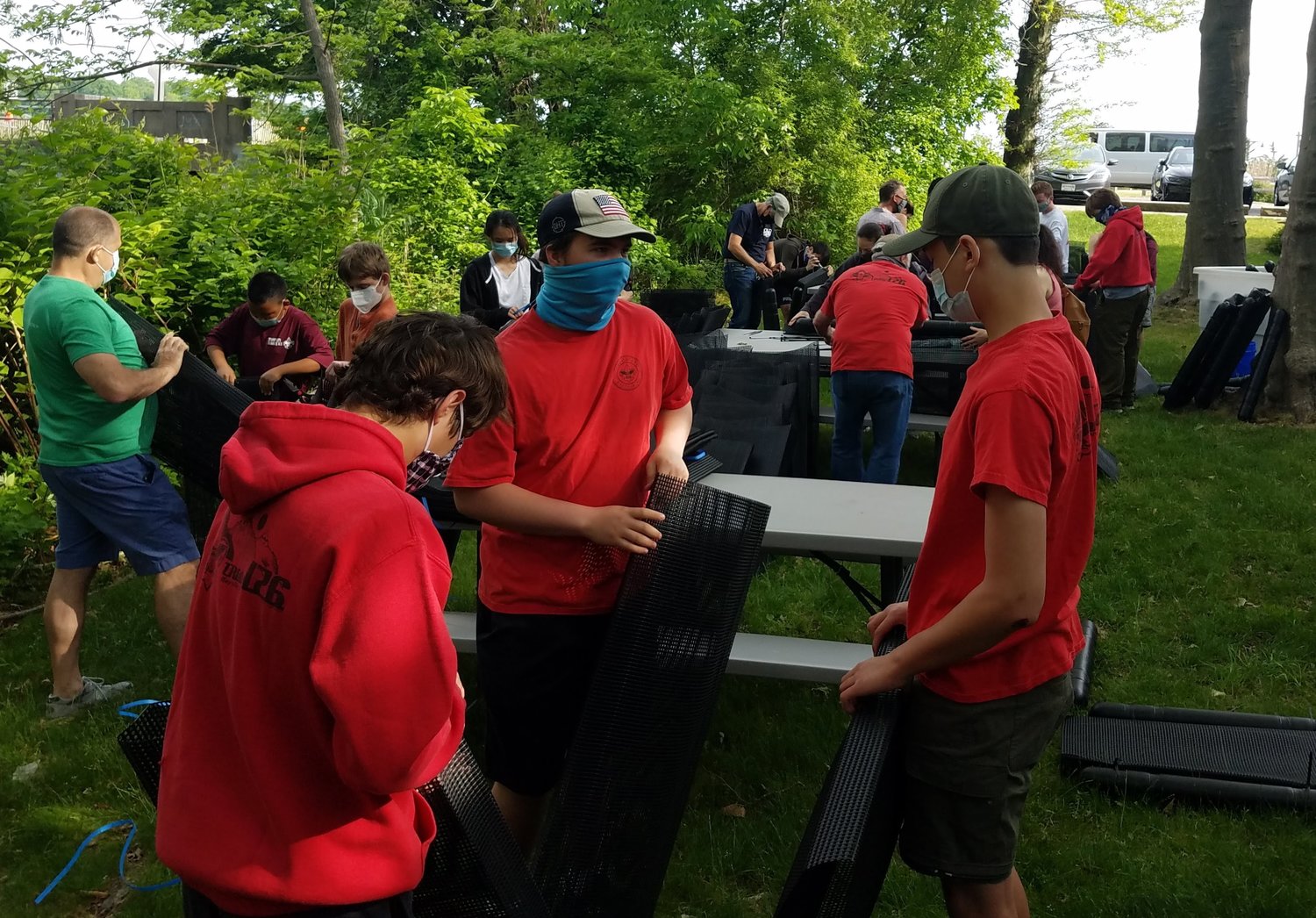 Bayville Boy Scout Troop 176 built oyster cages as part of the Oyster Bay Cold Spring Harbor Protection Committee’s Community Oyster Garden program.